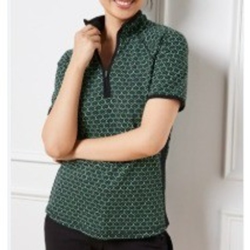 Talbots‎ UPF 50+ Pique Polo Green Outlined Scalloped Size MP Medium Petite